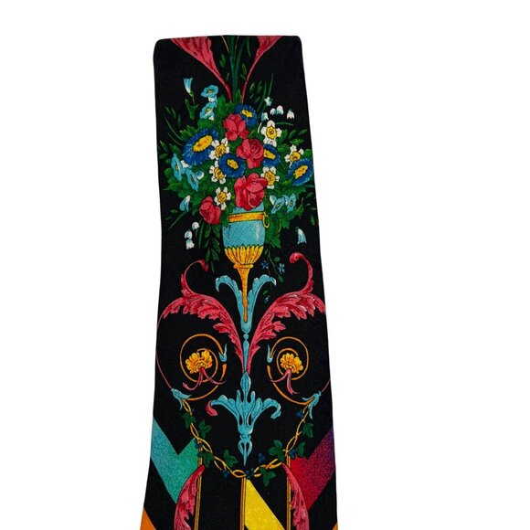 VTG 90s Rush Limbaugh No Boundaries 100% Silk Tie Floral & Chevron Multicolor - Picture 3 of 8